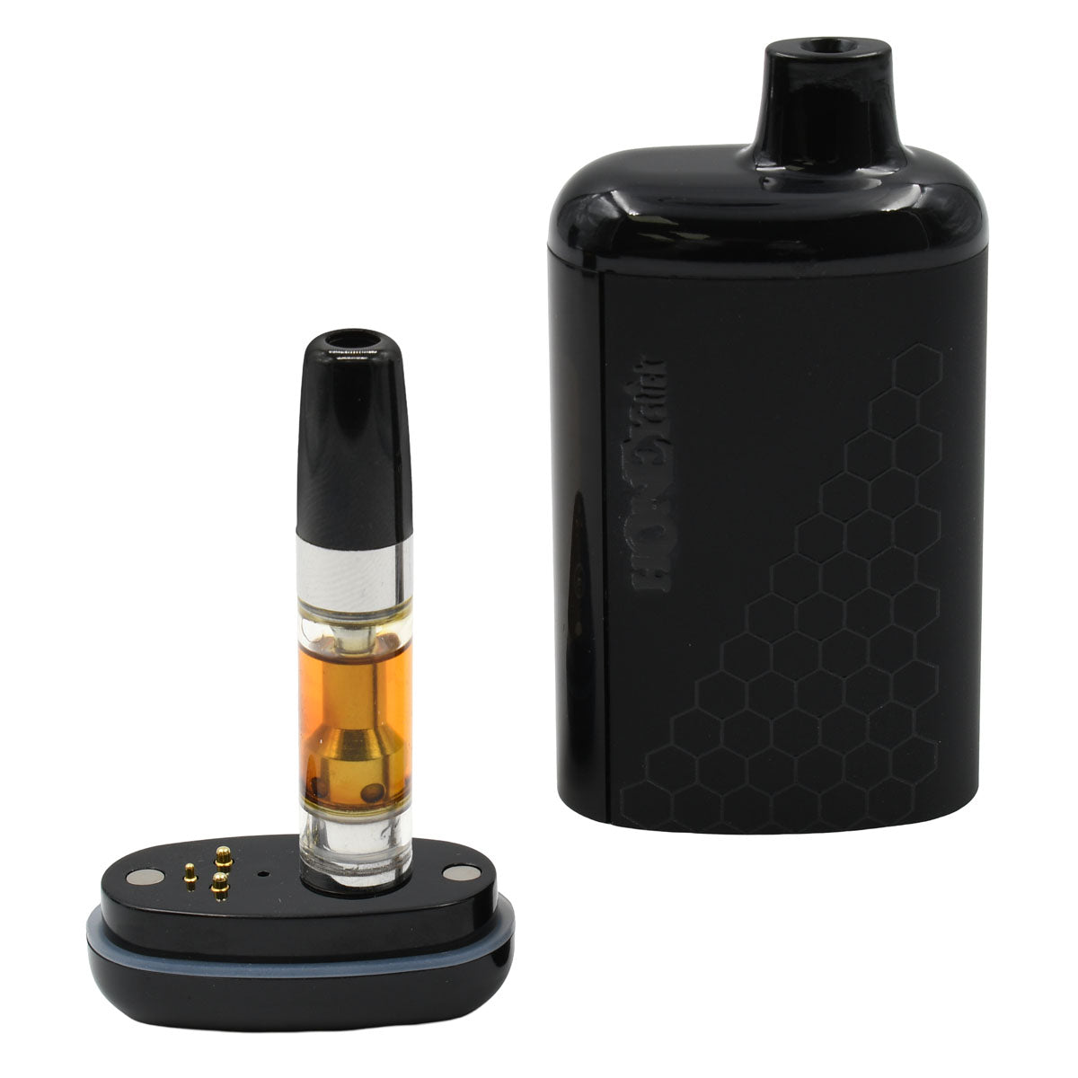 Black option, Concealed Cart Battery Open - base w/ 510 thread port, attached vape cart and conceal cover body / mouthpiece