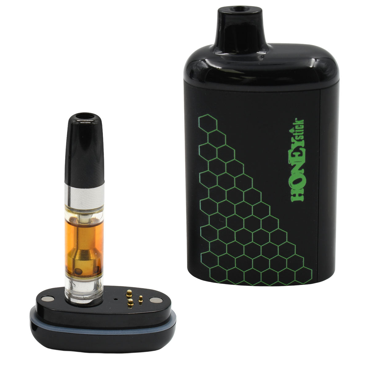 Green option, Concealed Cart Battery Open - base w/ 510 thread port, attached vape cart and conceal cover body / mouthpiece