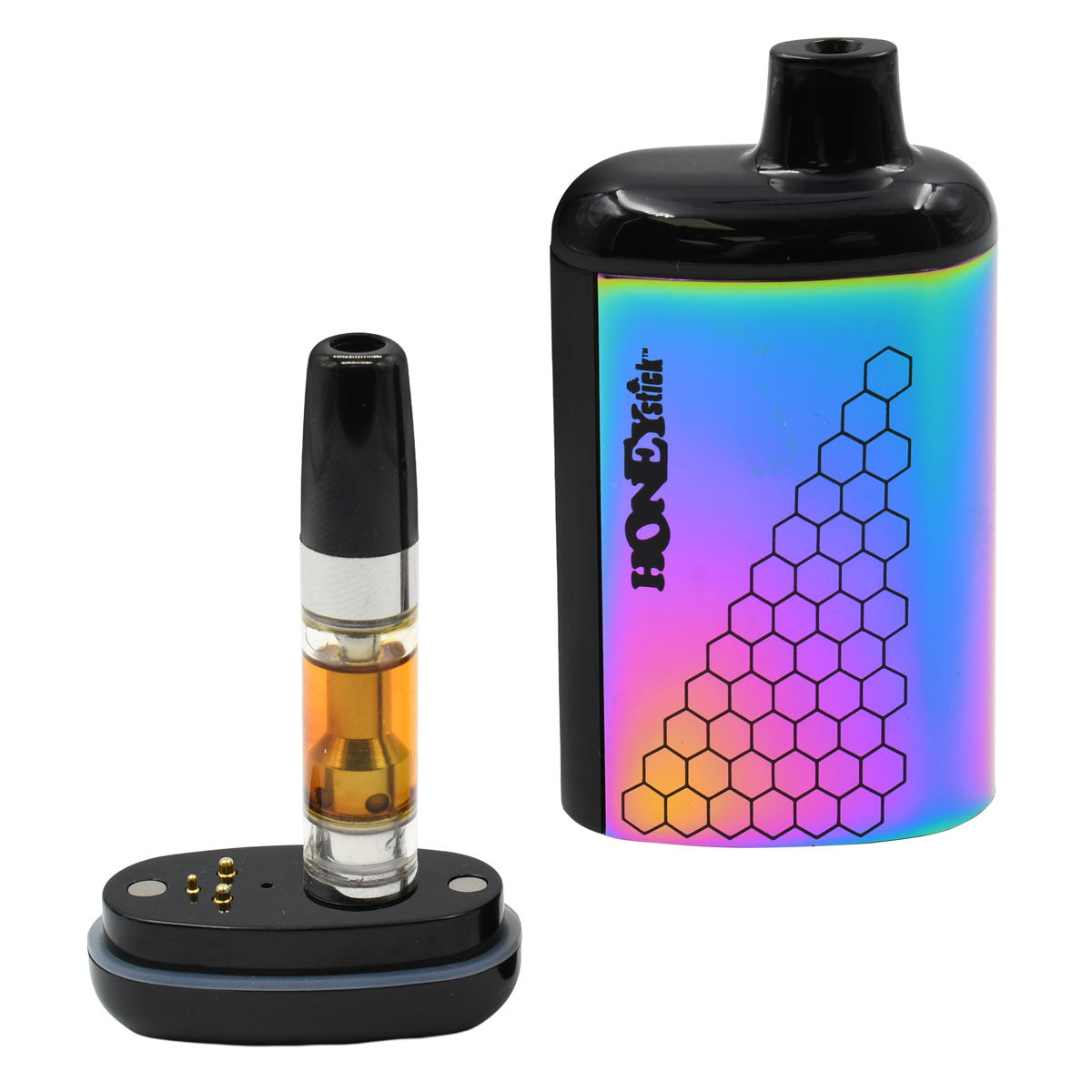 Multi-Color Skin option, Concealed Cart Battery Open - base w/ 510 thread port, attached vape cart and conceal cover body / mouthpiece.