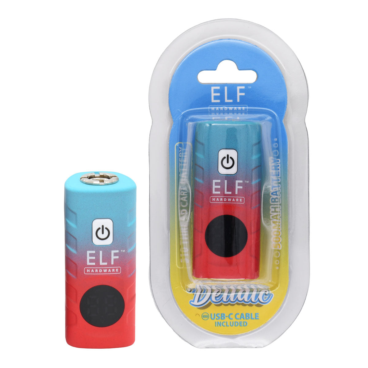 Blue and Red design of Elf Hardware Deltaic 510 Thread Cart Battery